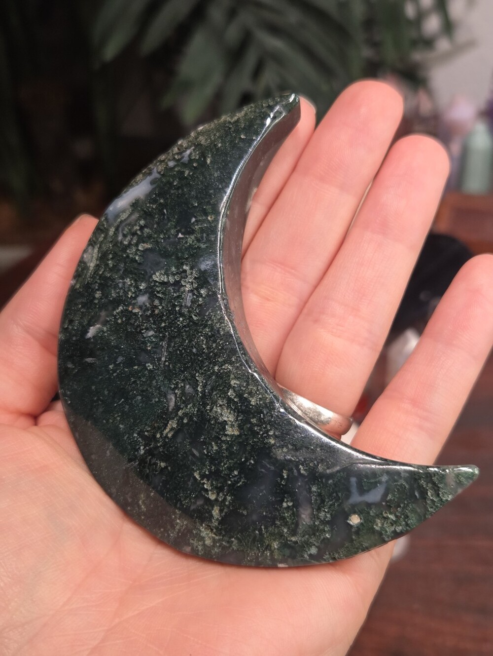 Moss Agate Crescent Moon - Picture 3 of 16